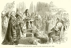 William III gav sitt kungliga samtycke till Toleration Act, 1689 av English School