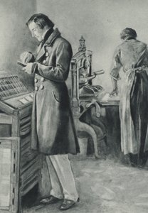 William Lloyd Garrison sätter upp typen för sin tidning av English School