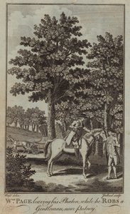 William Page lämnar sin Phoeton medan han rånar en gentleman nära Putney av English School