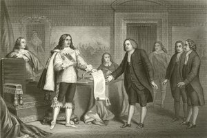 William Penn tar emot Pennsylvanias charter från Charles II av English School