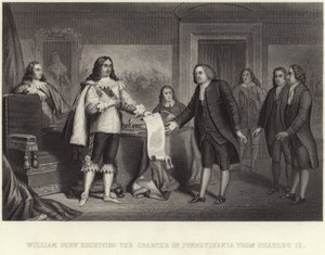 William Penn tar emot Pennsylvanias charter från Charles II av English School