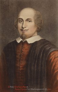 William Shakespeare (ca 1564-1616), engelsk dramatiker och poet (färglitografi) av English School