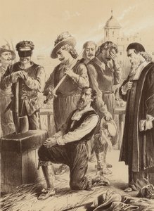 William Viscount Stafford, "Han knäböjde inför blocket" (litho) av English School