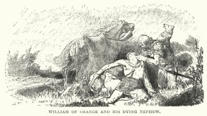William av Orange och hans döende brorson (gravyr) av English School