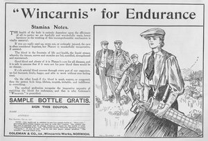 Wincarnis for Endurance, annons från The Graphic, 27 oktober 1906 av English School