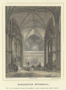 Winchester Cathedral, utsikt i presbyteriet som visar biskop Waynfleets och kardinal Beauforts kantor av English School