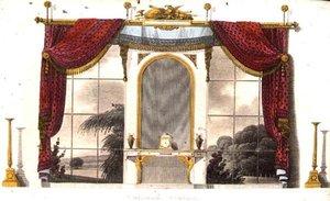Window Curtain for a Boudoir, skylt 3 från Ackermanns Repository of Arts, publicerad 1809 (färg litho) av English School
