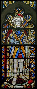Window Ew föreställande St Alban - med juveler av infällt glas av English School
