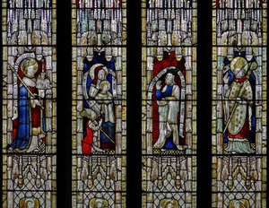 Window Ew föreställande St Ethelbert, St Anne och Jungfrun, Joachim, St Thomas of Hereford av English School