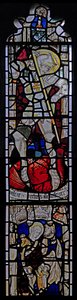 Window Ew föreställande St George; St Mary Cleopas, Alfeus och deras barn av English School