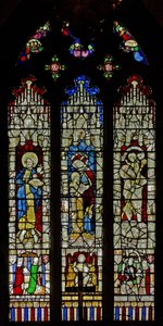 Window Ew föreställande St John the Baptist, St Anne och Jungfru Maria med St Christopher av English School