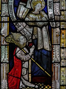 Fenster Ew, einen Stifter - Bischof darstellend von English School