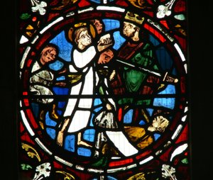 Window Ew som visar en scen från legenden om St John: helgonet och den förgiftade bägaren av English School