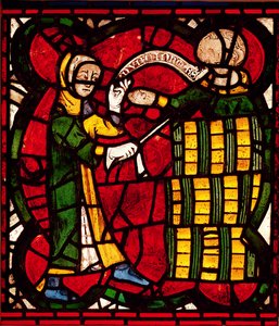Fönster föreställande en tunnförsäljare, ca 1300 av English School