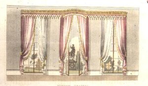 Fönsterdraperi, skylt 114 från Ackermanns Repository of Arts, publicerad 1820 (färg litho) av English School