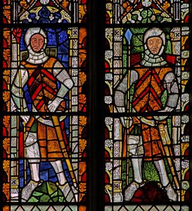 Fönster s4 föreställande William Lord de la Zouche och Gilbert I de Clare av English School