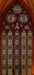 Fönster w61 som visar scener från St Thomas Beckets liv: även St Margaret, St Nicholas, St John Baptist och St Edmund av English School