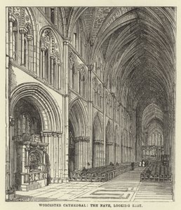 Worcester Cathedral, långhuset, österut av English School