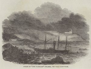 Vraket av "The Vanguard" Steamer, utanför Cork Lighthouse (gravyr) av English School