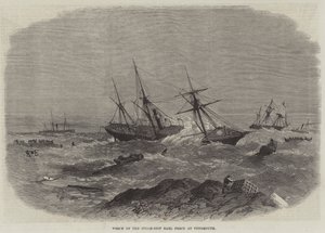 Vraket av ångfartyget Earl Percy vid Tynemouth (gravyr) av English School
