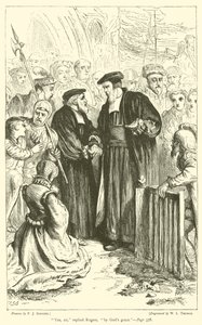 "Ja, sir," svarade Rogers, "av Guds nåd" (gravyr) av English School