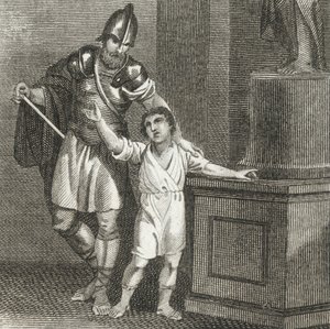 Den unge Hannibal svär fiendskap mot romarna (gravyr) av English School