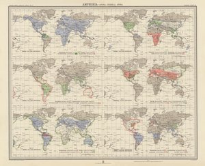 Zoogeografi: Amfibier, Anura, Urodela, Apoda (färglitografi) av English School