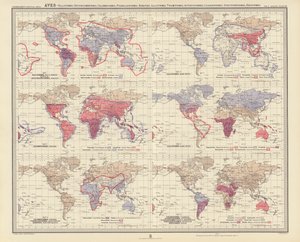 Zoogeografi: Aves, Ralliformes, Opisthocomiformes, Columbiformes, Pteroclidiformes, Hemipodii, Galliformes, Tinamiformes, Apterygiformes, Casuariiformes, Struthioniformes, Rheiformes (färglitografi) av English School