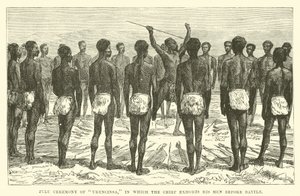 Zulu-ceremoni i Ukuncinsa, där chefen uppmanar sina män före strid av English School
