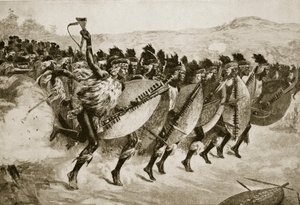 Zulus avancerar till attack vid Kambula Hill, 29 mars 1879 av English School