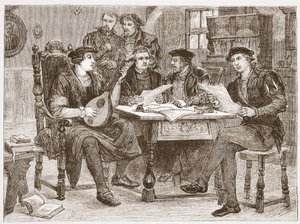 Zwingle bland hans vänner, illustration från The History of Protestantism av James Aitken Wylie (1808-1890), pub. 1878 av English School