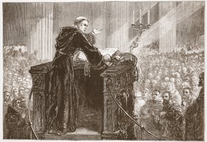 Zwingle predikar i Zürichs katedral, illustration från The History of Protestantism av James Aitken Wylie (1808-1890), pub. 1878 av English School