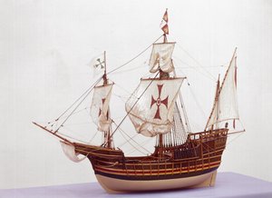 Riggad modell i skala 1:20 av Santa Maria (trä) (se även 3225)