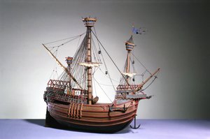 Modell i skala 1:60 av en flamländsk karack ca 1480 (trä)