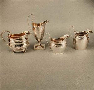 Samling gräddkannor, hela George III-perioden (1760-1820) (silver) av English School English School