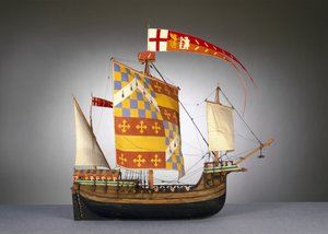 Modell av ett stort engelskt skepp, eller kugg från c.1485