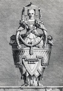 Antropomorf vas, grekisk brud, gravyr av Ennemond-Alexandre Petitot (1727-1801) från Masquerade la Grecque, Suite des Vases and Cheminees, Parma av Ennemond Alexandre (after) Petitot