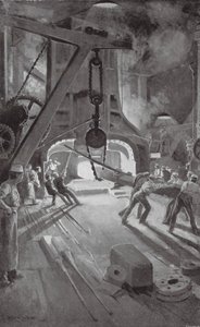 Den 40 ton tunga ånghammaren i arbete i Woolwich Arsenal (litografi)