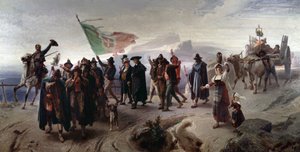 Risorgimento: "" Annexering av Abruzzo-regionen till enade Italien 1861"" (Annexation av Abruzzo-regionen till enade Italien 1861) Målning av Enrico Gamba (1831-1883) Dim 104x207 cm Genes, Galleria d