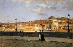 Kaj längs floden Po och kyrkan Grande Madre di Dio, Turin, 1882 av Enrico Reycend