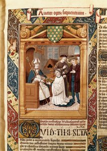 Sankt Ambrosius (339-397), ärkebiskop av Milano, presenterar sina verk för en släkting, från "Sankt Ambrosius