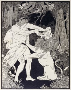 Teckning av Samson kämpande mot ett lejon (gravyr) av Ephraim Moses Lilien