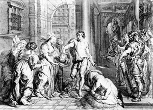Avrättningen av Johannes Döparen, graverad av Martin I van den Enden (fl. 1630-54)