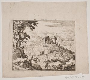 Bergigt landskap med ett slott och en vandrare av Erasmus Sigismund Resch