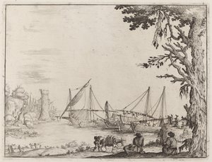 Havshamn med förankrade fartyg