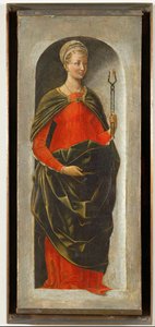 Saint Apollonia, högra pelaren på altaret Saint Vincent Ferrier målad för Bologna av Francesco Cossa, färdigställd av Ercole di Roberti ... av Ercole de Roberti