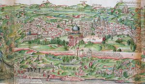Karta över staden Jerusalem, från "Pilgrimsfärd i det heliga landet" av Bernhard von Breydenbach (1440-97)