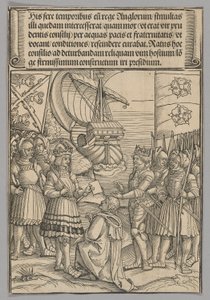 Maximilian och Henrik VII av England, skylt 11 från Historiska scener från kejsar Maximilian I:s liv från Triumfbågen av Erhard Schon