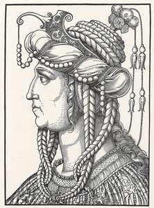 ""Porträtt av Sultan Suleiman den storslagna frun till Sultan Suleiman (Russelazie (den Ruthen)) eller Hurrem (född Anastasia Lisovska, ca 1500-1558)" Träsnitt av Erhard Schoen (1491-1592) ca 1532 Go Herzogliches Museum