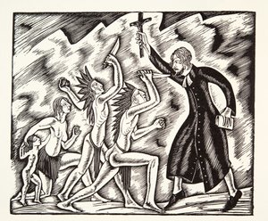 Attacken, från Fader Jean de Brebeufs resor och lidanden av Eric Gill